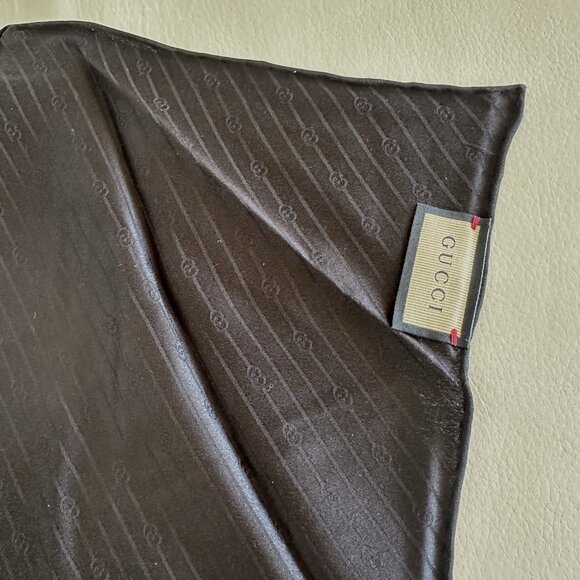 NWT GUCCI Men’s Handkerchief Silk 100% Authentic Logo GG 742200 Black - Picture 5 of 7